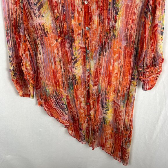 Casual Studio Abstract Blouse Women Medium Red Button Asymmetrical Boho Lagen - Picture 3 of 8